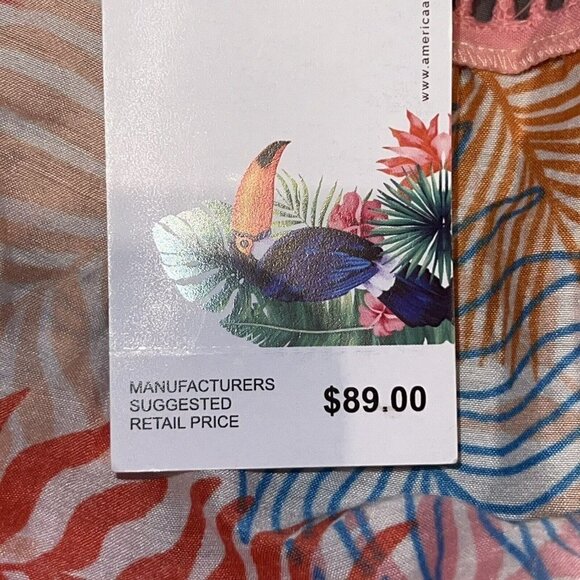 AMERICA AND BEYOND BEACH COVER UP PINK LONG DRESS TROPICAL POM POM WOMEN LARGE - Picture 8 of 10